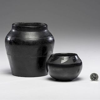 Isabel Montoya Atencio (San Ildefonso, 1898-1996) and a Santa Clara Blackware Pottery Jars