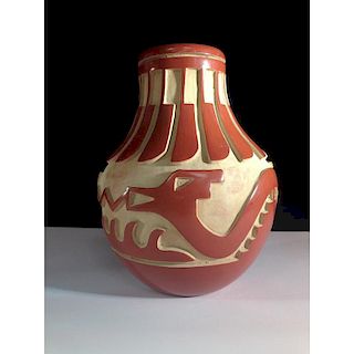 Anna Archuleta (Santa Clara, b. 1953) Carved Redware Pottery Vase