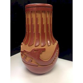 Anna Archuleta (Santa Clara, b. 1953) Carved Redware Pottery Jar