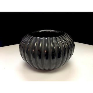 Angela Baca (Santa Clara, 1927-2014) Blackware Melon Pottery Jar