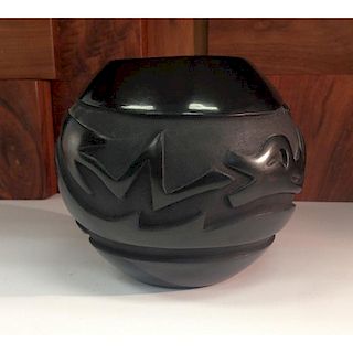 Rose M. Lewis (Santa Clara, b. 1952) Carved Blackware Pottery Bowl