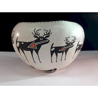 Dolores Lewis (Acoma, b. 1938) Pottery Jar with Heartline Deer