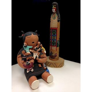 Margaret Quintana (Cochiti, b. 1948) Pottery Storyteller and Faron Tewa (Hopi, 20th century) Katsina Doll