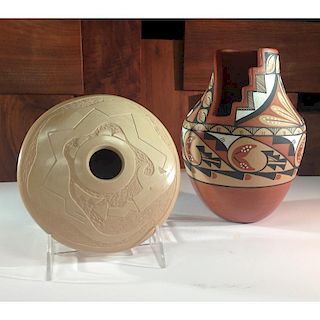 Lawrence and Lupita Yepa (Jemez, 20th century) Buff Seed Par PLUS Polychrome Pottery Vase