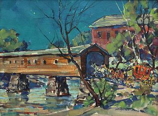 Marjorie Reed (1915-1996) - Covered Bridge and Mill at Fairfield