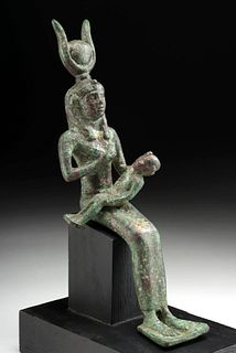 Egyptian Late Dynastic Bronze Seated Isis w/ Horus