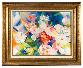 Decorative Abstract Floral Painting in Decorative Frame