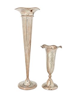 Two sterling silver trumpet vases
