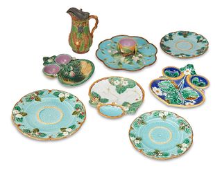 A group of English and French majolica items