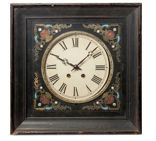A Victorian mother of pearl and brass inlaid picture frame clock