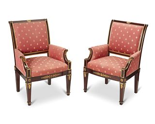 Two French Empire-style armchairs