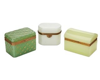 Three French opaline glass casket boxes