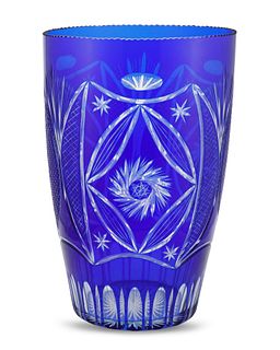 A large Bohemian cobalt cut glass vase