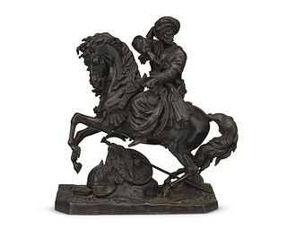 A Continental bronze figure on horseback