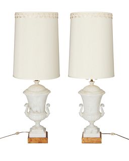 A pair of Italian alabaster table lamps
