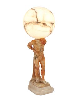 An Italian carved alabaster and marble figural table lamp