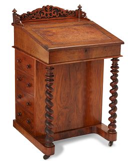 A burl walnut pillared Davenport desk