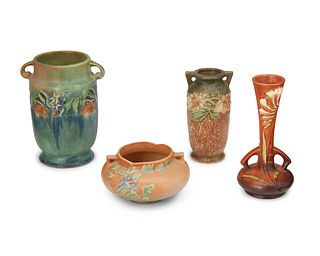 A group of Roseville pottery vases