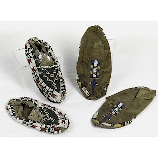 Sioux and Cheyenne Beaded Hide Moccasins