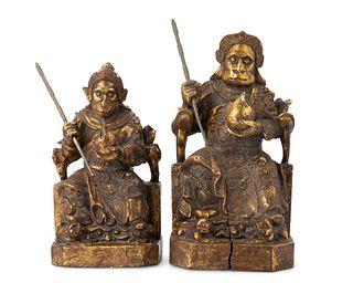Two Chinese carved giltwood "Sun Wukong" figures