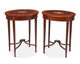 A pair of House of RHO marquetry lamp tables