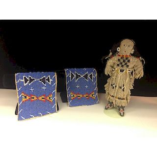 Sioux Beaded Hide Arm Cuffs and Doll