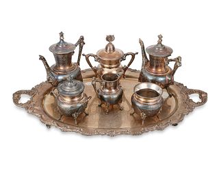 A chinoiserie silver-plated coffee and tea service
