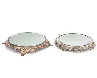 Two silver-plated mirrored plateaus
