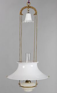 CAST BRASS JULIUS C. IVES ADJUSTABLE KEROSENE HANGING LAMP