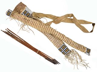 Plains Quilled Beaded Hide Bow Case and Quiver