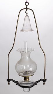 BRASS AND CAST-IRON KEROSENE HANGING LAMP