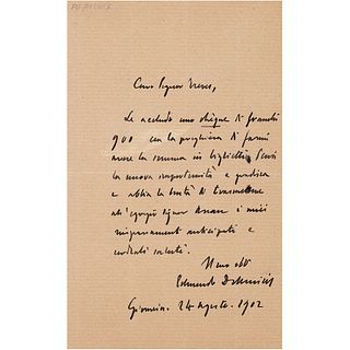 Edmondo De Amicis Autograph Letter Signed