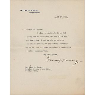 Warren G. Harding Typed Letter Signed as President (1922)