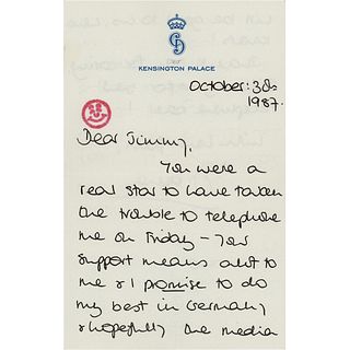 Princess Diana Autograph Letter Signed to Sir Jimmy Savile