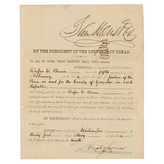 Sam Houston Signed Republic of Texas Appointment