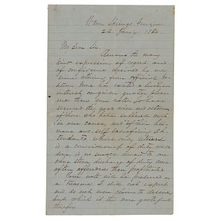 Braxton Bragg Autograph Letter Signed on Chickamauga and Confederate Hospital System