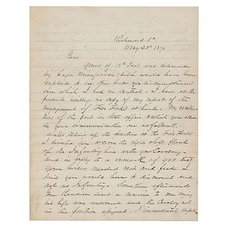 George Pickett Autograph Letter Signed on Defeat at Five Forks