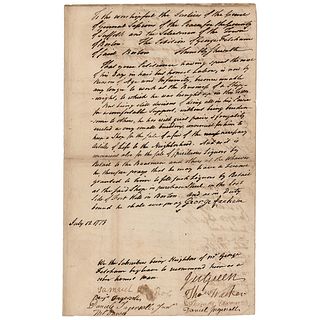 John Hancock and Samuel Adams Document Signed for Boston Liquor License