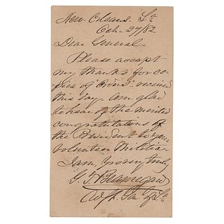 P. G. T. Beauregard Autograph Letter Signed Congratulating Another General