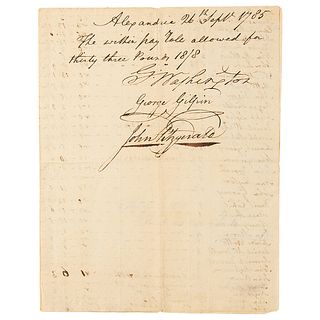 George Washington Document Signed for Potomac Company Payroll