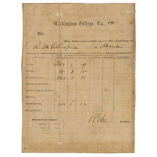 Robert E. Lee Signed 1866 Washington College Standing Card
