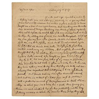 Abigail Adams Autograph Letter Signed on JQA, Jefferson, Sally Hemings, and England (1787)