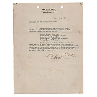 Douglas MacArthur Document Signed (1935)