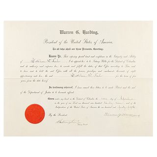 Warren G. Harding Document Signed as President (1921)