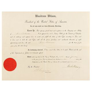Woodrow Wilson Document Signed as President (1917)