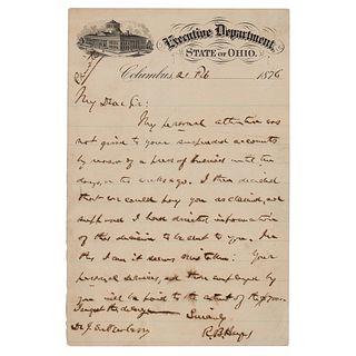 Rutherford B. Hayes Autograph Letter Signed as Ohio Governor (1876)