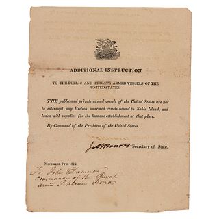 James Monroe Document Signed as Secretary of State (1812)