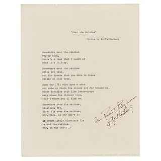 Wizard of Oz: E. Y. Harburg Signed Typed Lyrics for &#39;Over the Rainbow&#39;