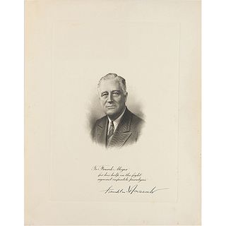Franklin Roosevelt Signed Engraving as President for March of Dimes
