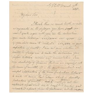 Thomas Robert Malthus Autograph Letter Signed on Wealth